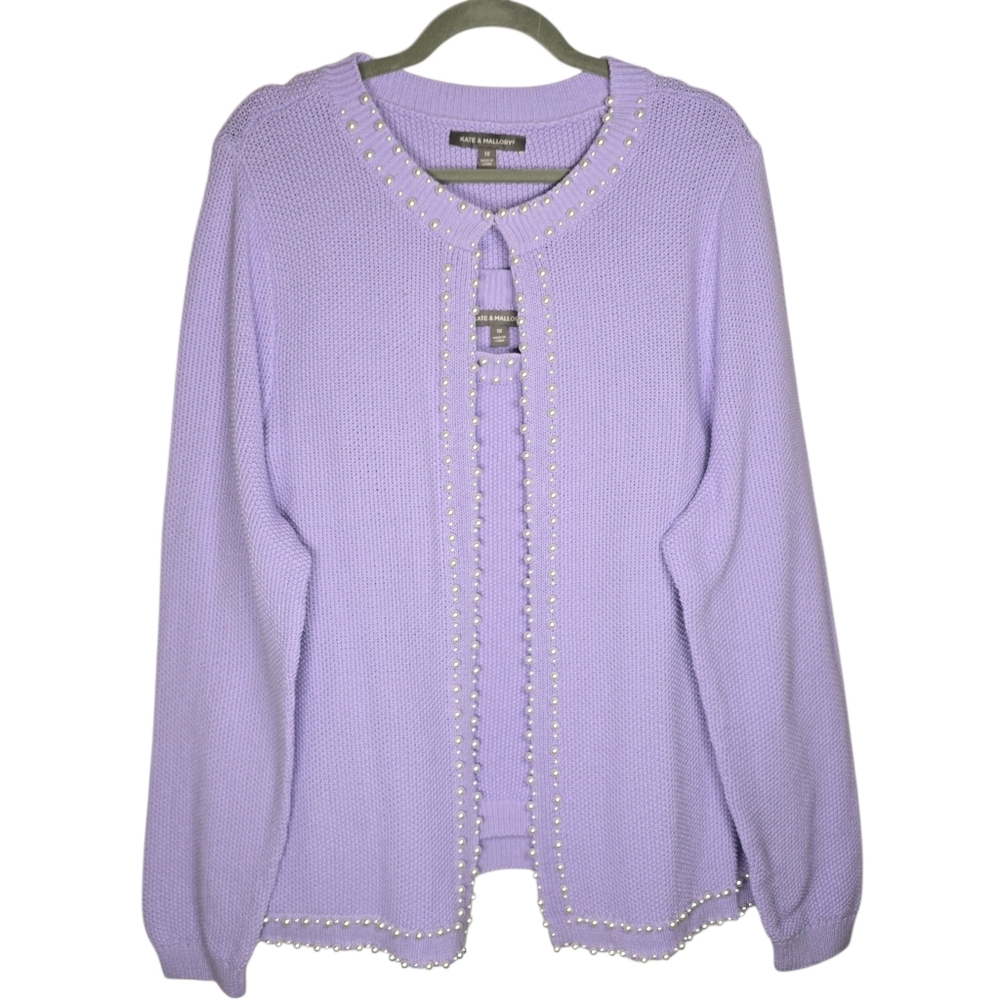 Kate & Mallory Women's Pearl 2pc Cardigan & Tank Top Knit Cotton Sweater 1X New